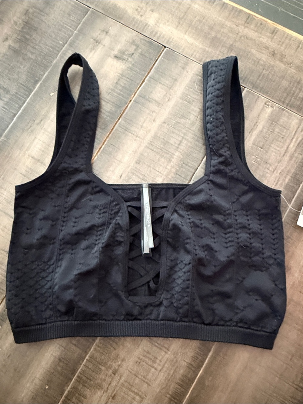 Anthropologie Black Lace-Up Sports Bra